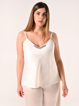 White curvy Top with Jewel Insert