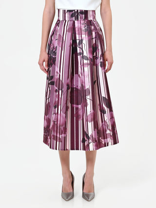Jupe midi plissée bordeaux à imprimé floral