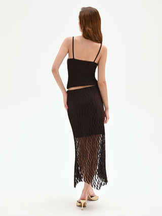 Gonna longuette in pizzo stretch cioccolato