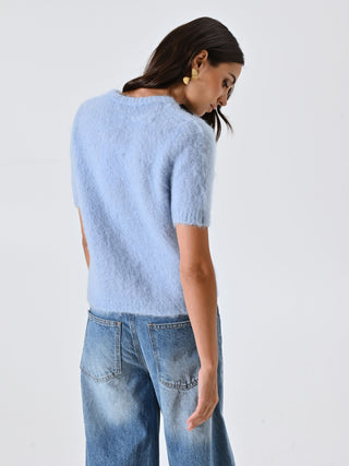 Light Blue Fluffy Sweater with Stones