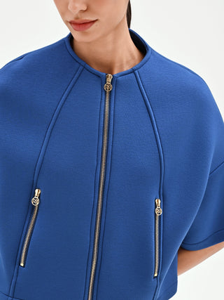 Cropped Jacke in leuchtendem Blau mit goldenen Zippern