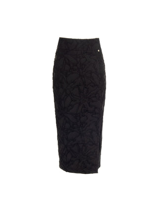 Black Jacquard Midi Skirt with Slit