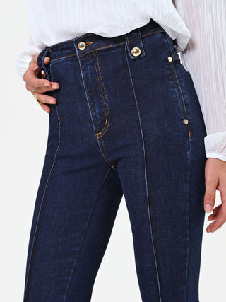 Navy Blue Flared Jeans with Gold Buttons