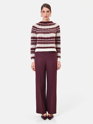 Maglia bordeaux jacquard con motivi geometrici