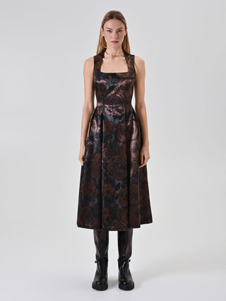 Chocolate Floral Jacquard Dress