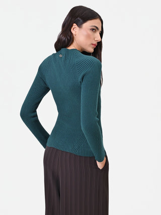 Pull côtelé en viscose vert pétrole