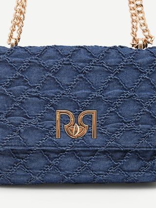Borsa a tracolla blu in tessuto jeans matelassé