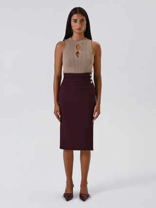 Burgundy Skirt with Decorative Buttons