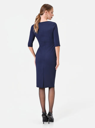 Abito tubino blu navy con fiocchi laterali