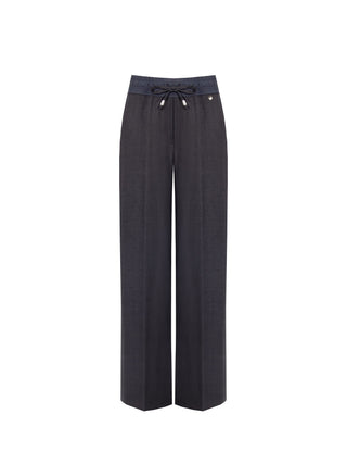 Grey Wide Trousers with Drawstring