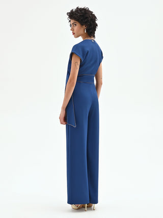 Tuta blu brillante con cintura annodata