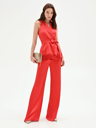 Pantalone a palazzo rosso fragola in raso