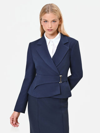Veste croisée bleu marine à boucle en polyviscose