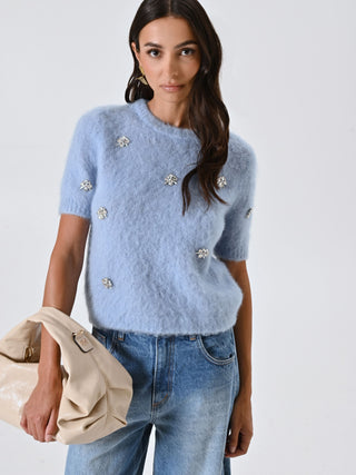 Light Blue Fluffy Sweater with Stones