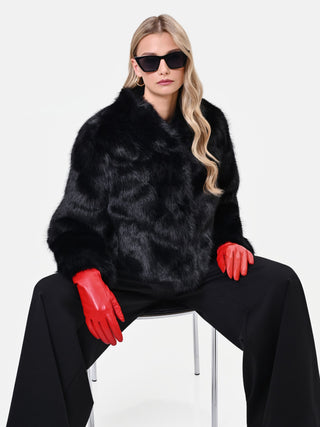 Giacca cropped nera effetto pelliccia