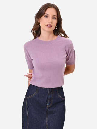 Maglia in lana rosa a maniche corte