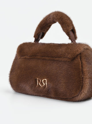 Chocolate Faux-Fur Top-Handle Bag