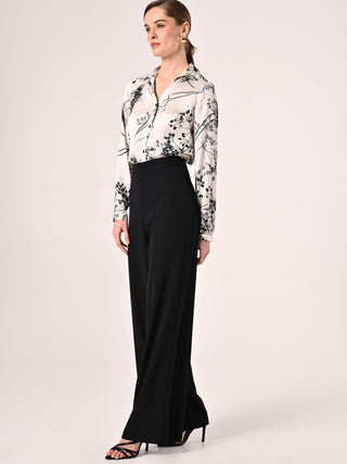 Wide-Leg Trousers in Black Cady