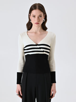 Striped Wrap Cardigan in Black & White