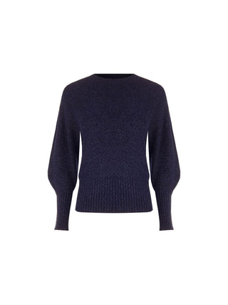 Maglia blu navy girocollo con filato luminoso in misto viscosa