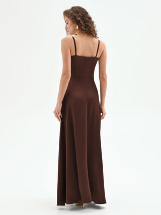 Schokoladenbraunes Maxikleid mit Tülleinsatz