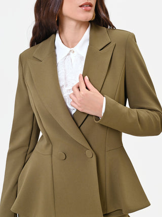 Military Green Jacket with Peplum in Scuba Crepe Fabric