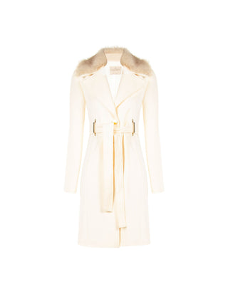 White coat with faux fur insert