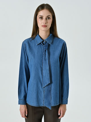 Camicia in Denim con Fiocco Removibile