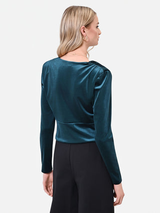 Blusa verde petrolio con incrocio a portafoglio