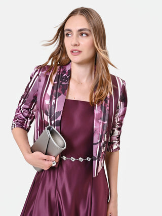 Bordeaux Floral-Print Satin Jacket