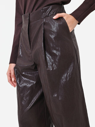 Brown Coated Pleated Trousers