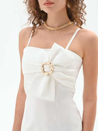 Cream white sheath dress with maxi bow