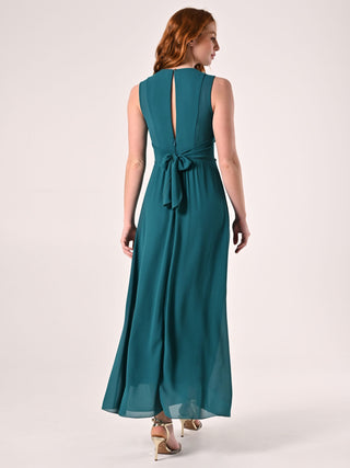 Long Royal Green Dress with Rhinestone Piping