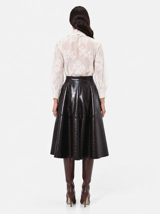 Gonna midi marrone in similpelle stampa cocco