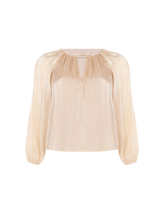 Curvy Beige Taupe Satin Blouse with Jewel Detail