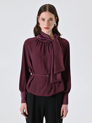 Blusa Bordeaux con Fiocco e Cintura Sottile