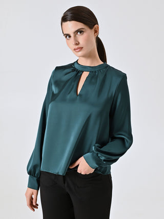 Green Satin Blouse with Cut-Out Detail