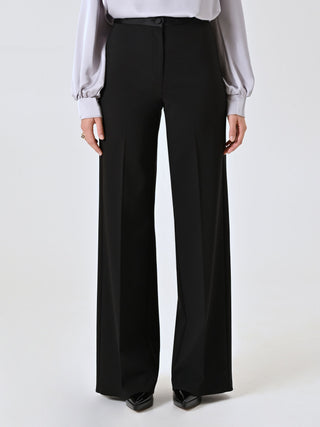 Black Technical Fabric Trousers with Satin Details