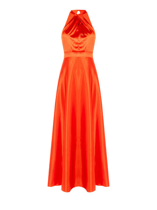 Long Orange Satin Dress