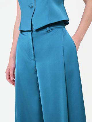Pantalone palazzo blu ottanio in raso