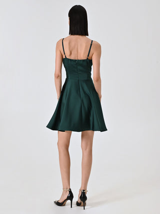 Abito a Ruota Verde con Scollo Drappeggiato