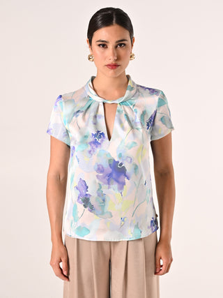 Floral Print Satin Curvy Blouse