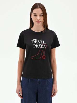 T-shirt nera 'The Devil Wears Prada' in cotone