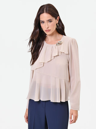 Blusa tortora beige con rouche asimmetrica