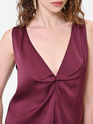 Burgundy Satin Knot-Front Top