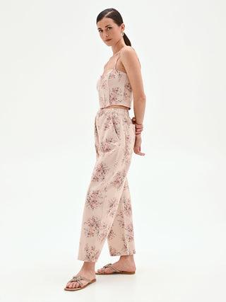 Pantalone rosa in denim stampa floreale