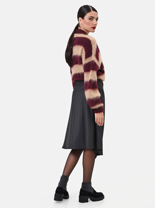 Asymmetrical Grey Pinstripe Viscose-Blend Skirt