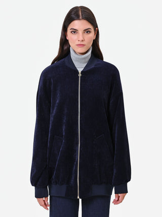 Bomber oversize en velours bleu marine Giorgia Palmas X Rinascimento