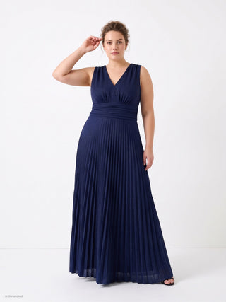 Abito lungo curvy blu navy in jersey glitter