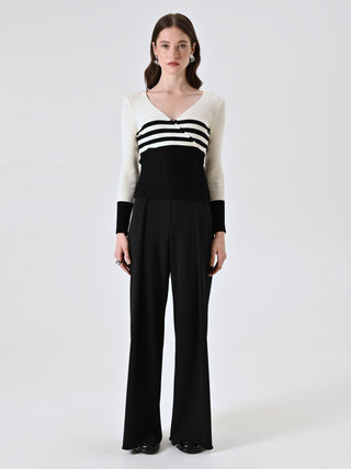 Striped Wrap Cardigan in Black & White